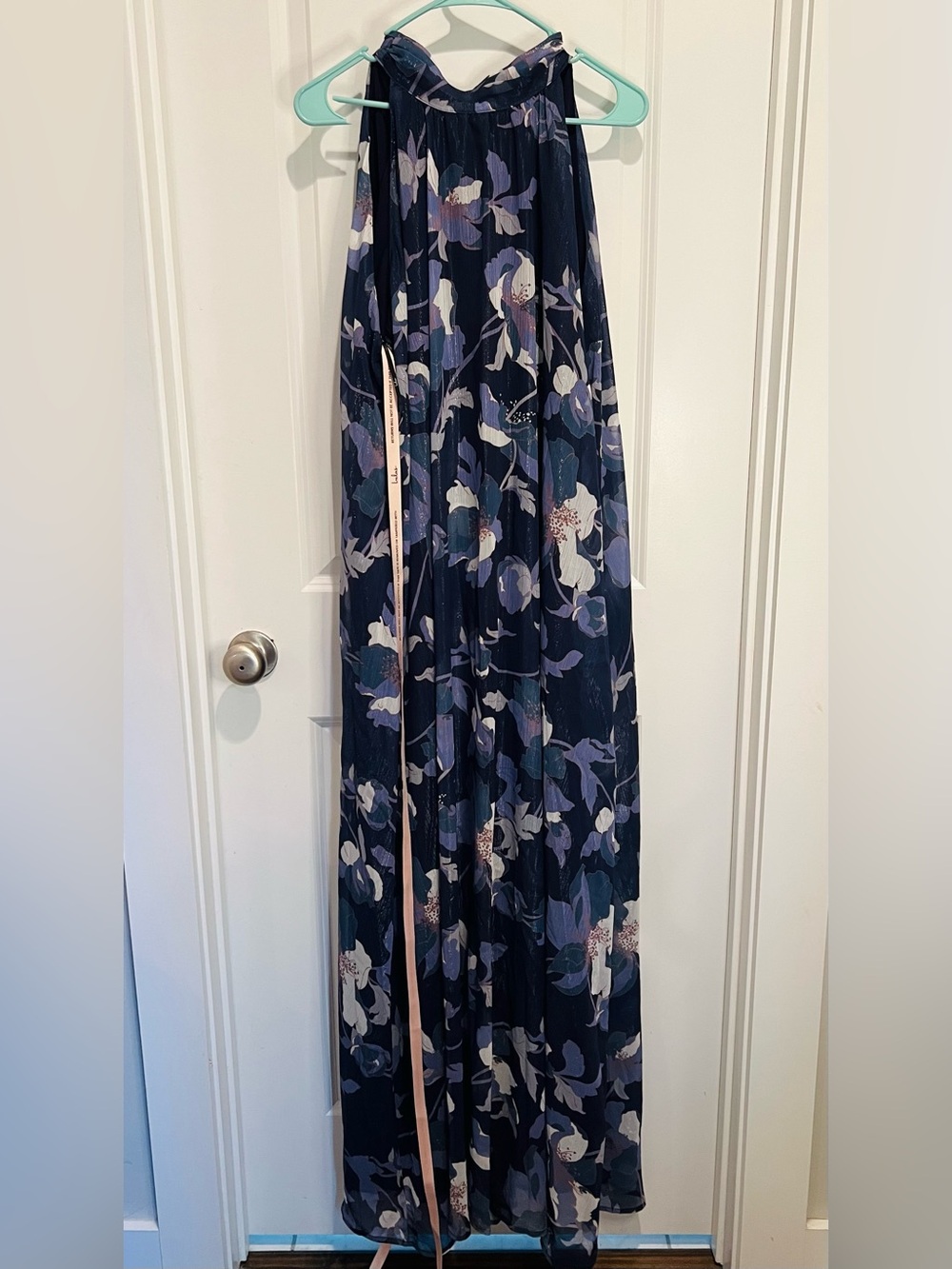 Lulus Navy Floral High Neck Dress